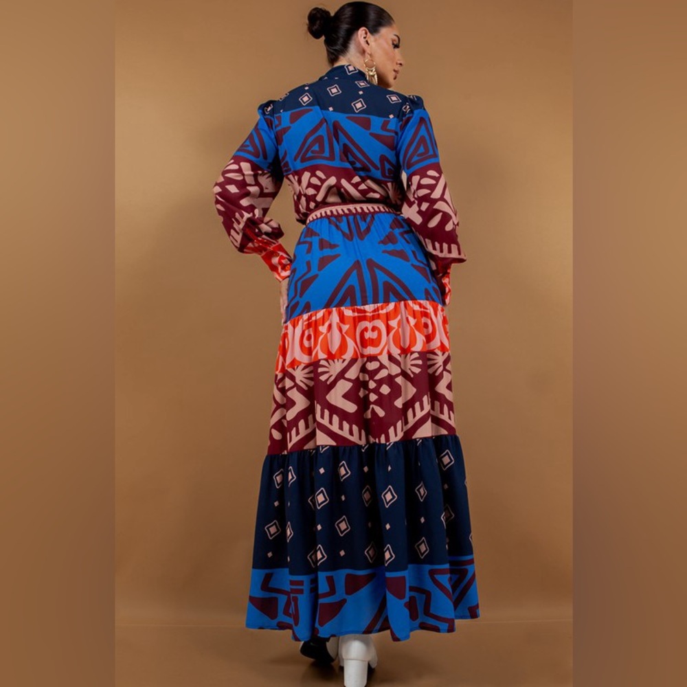 NWOT Bow Tie Blouse and Tiered Maxi Skirt Set in Multi Colors - Picture 4 of 8